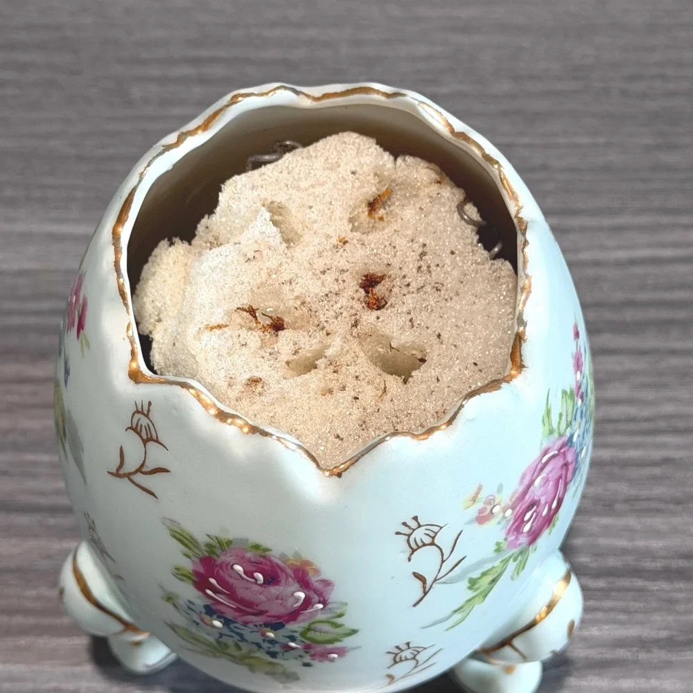 Vtg NAPCO National Potteries Footed Egg Planter Rose Floral Porcelain Vase Japan